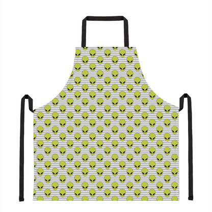 Grey Striped Alien Pattern Print Apron