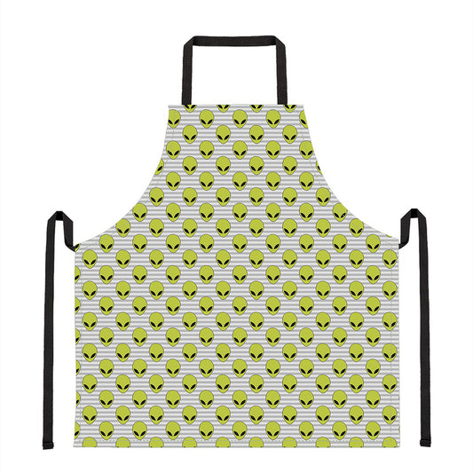 Grey Striped Alien Pattern Print Apron