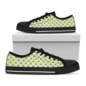 Grey Striped Alien Pattern Print Black Low Top Shoes