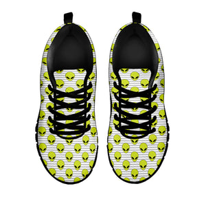 Grey Striped Alien Pattern Print Black Sneakers