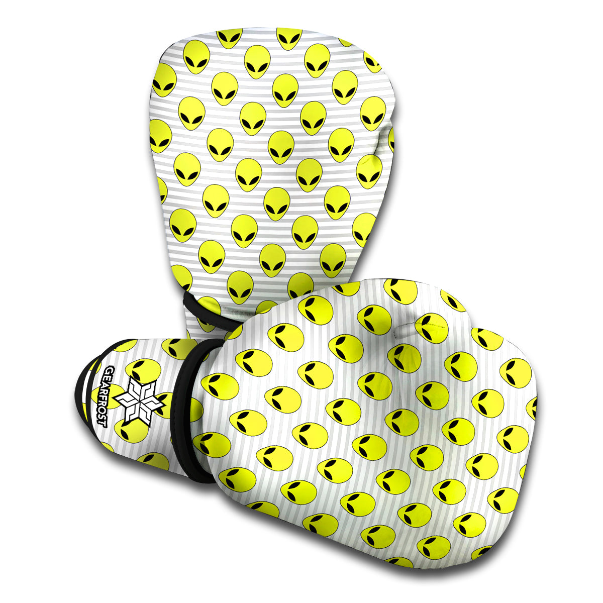 Grey Striped Alien Pattern Print Boxing Gloves