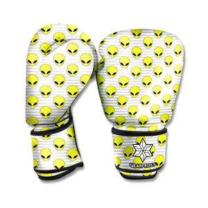 Grey Striped Alien Pattern Print Boxing Gloves