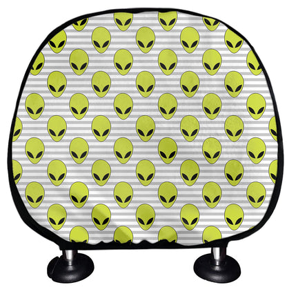 Grey Striped Alien Pattern Print Car Headrest Covers