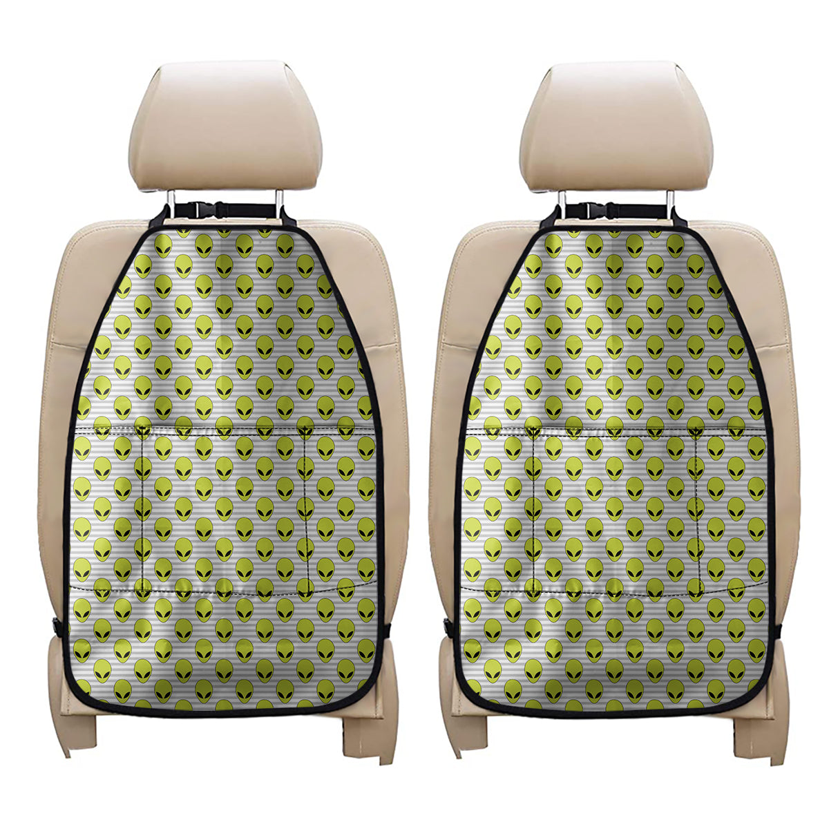 Grey Striped Alien Pattern Print Car Seat Organizers