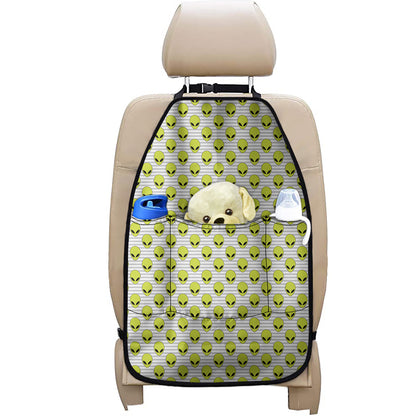 Grey Striped Alien Pattern Print Car Seat Organizers