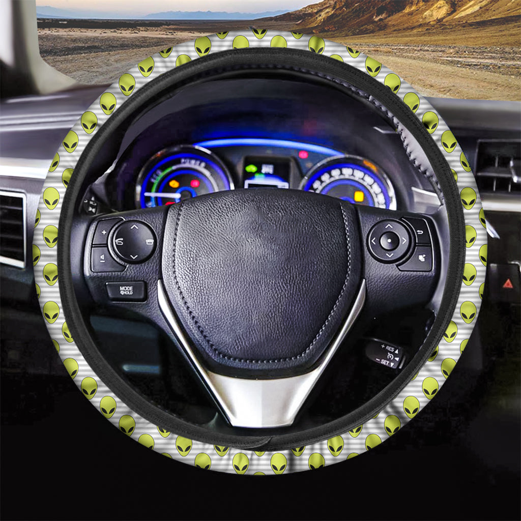 Grey Striped Alien Pattern Print Car Steering Wheel Cover