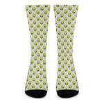 Grey Striped Alien Pattern Print Crew Socks