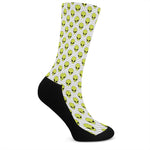 Grey Striped Alien Pattern Print Crew Socks