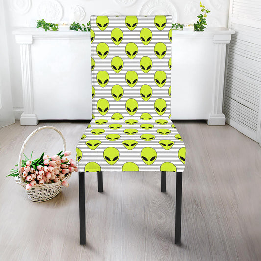 Grey Striped Alien Pattern Print Dining Chair Slipcover