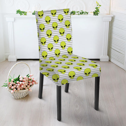 Grey Striped Alien Pattern Print Dining Chair Slipcover
