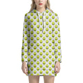 Grey Striped Alien Pattern Print Pullover Hoodie Dress
