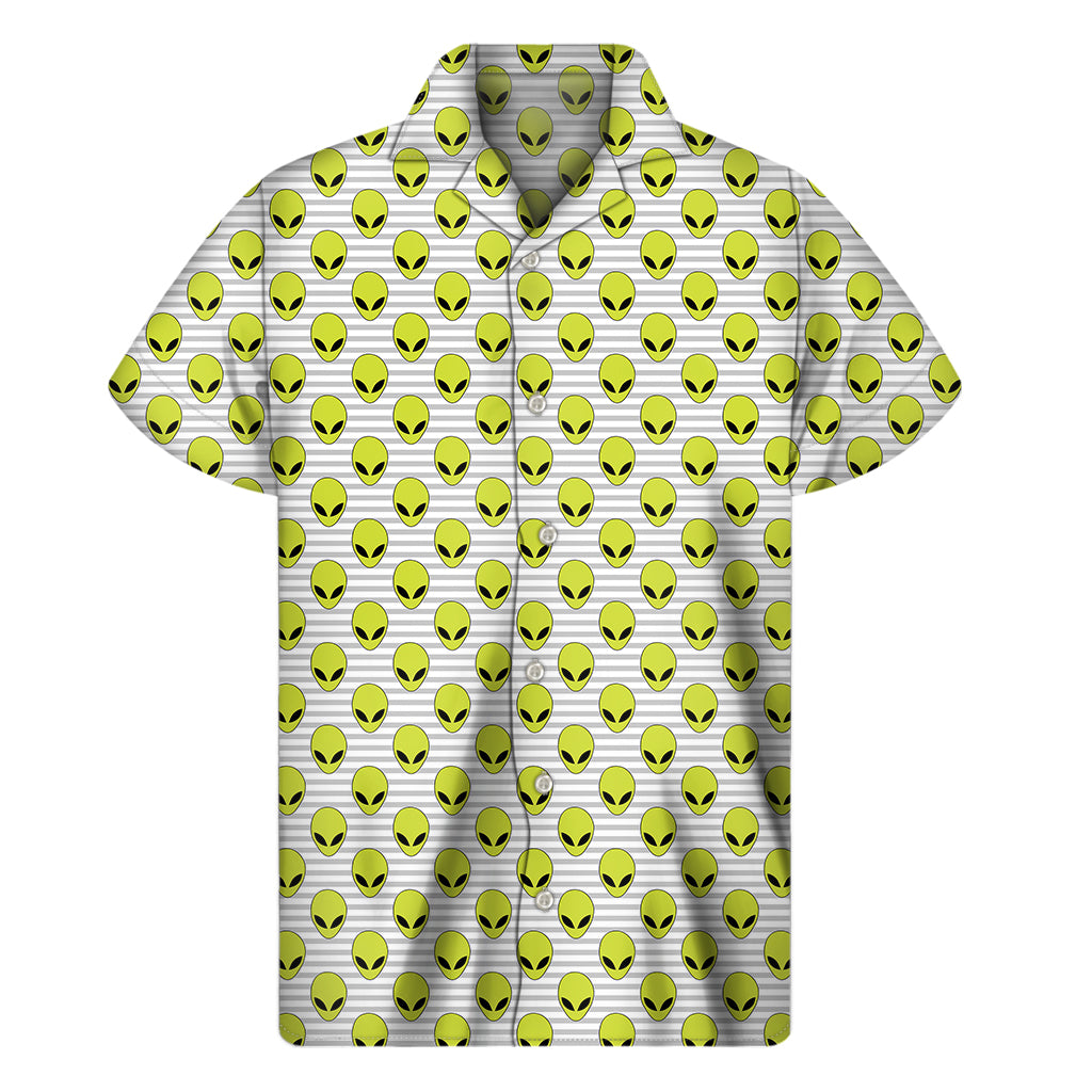 Grey Striped Alien Pattern Print Men's Short Sleeve Shirt