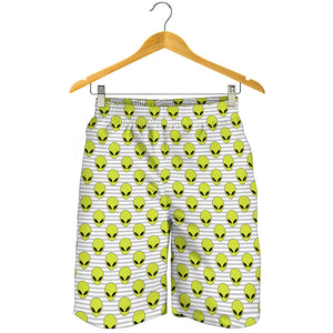 Grey Striped Alien Pattern Print Men's Shorts