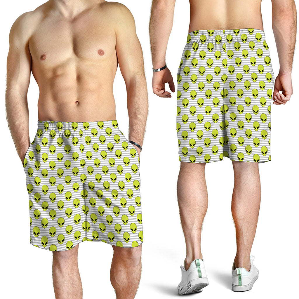 Grey Striped Alien Pattern Print Men's Shorts