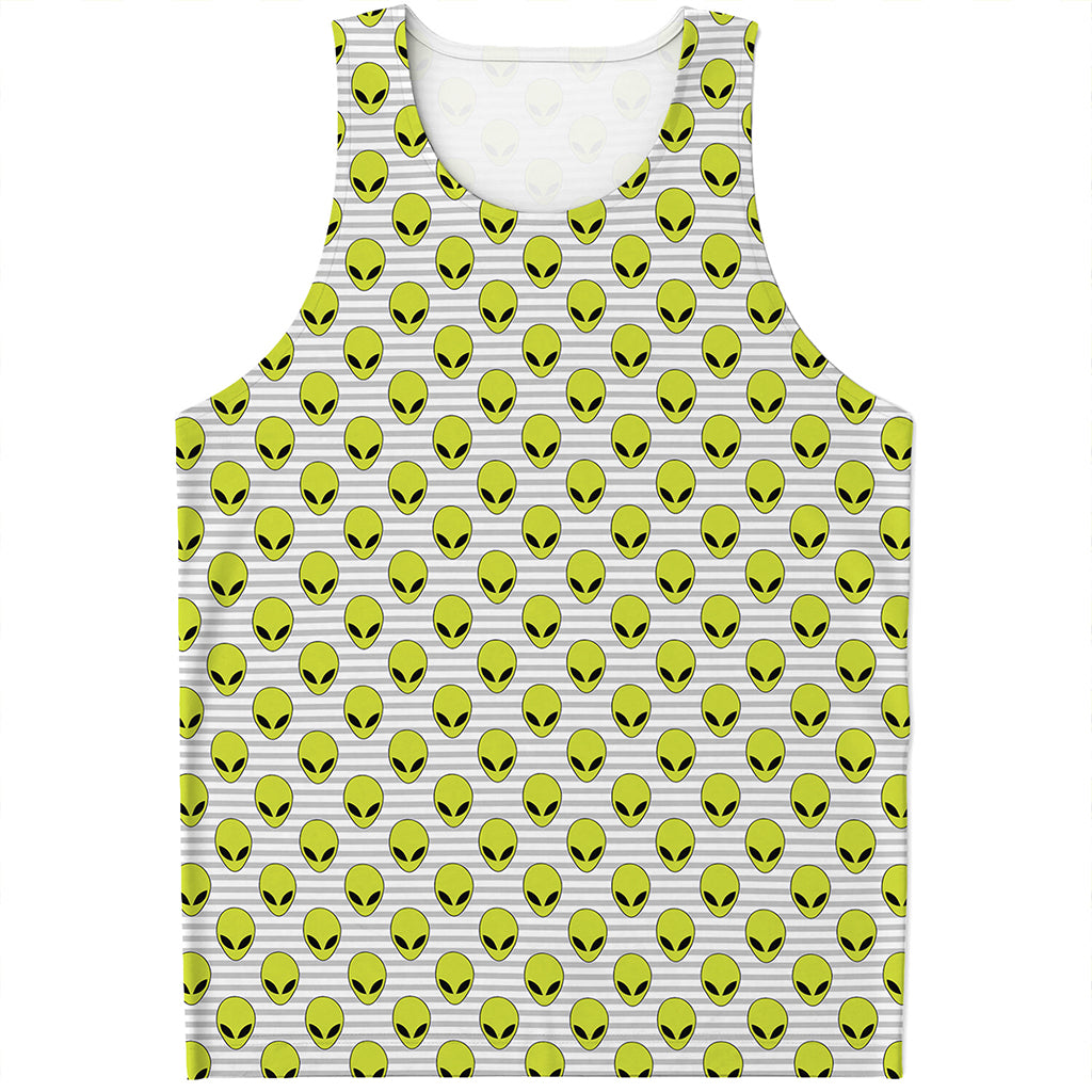 Grey Striped Alien Pattern Print Men's Tank Top