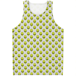 Grey Striped Alien Pattern Print Men's Tank Top