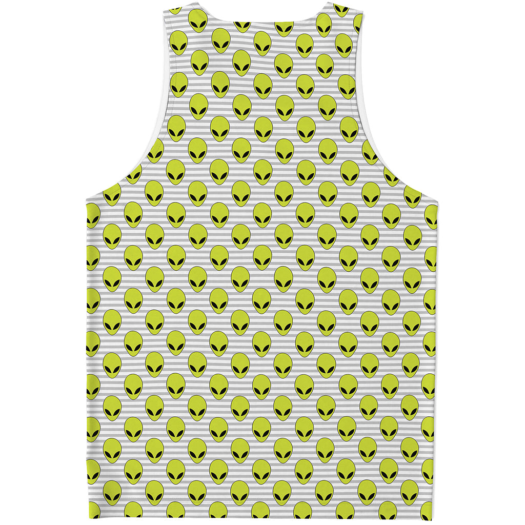 Grey Striped Alien Pattern Print Men's Tank Top