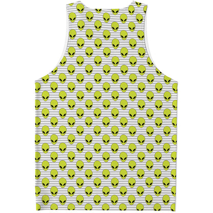 Grey Striped Alien Pattern Print Men's Tank Top