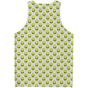 Grey Striped Alien Pattern Print Men's Tank Top