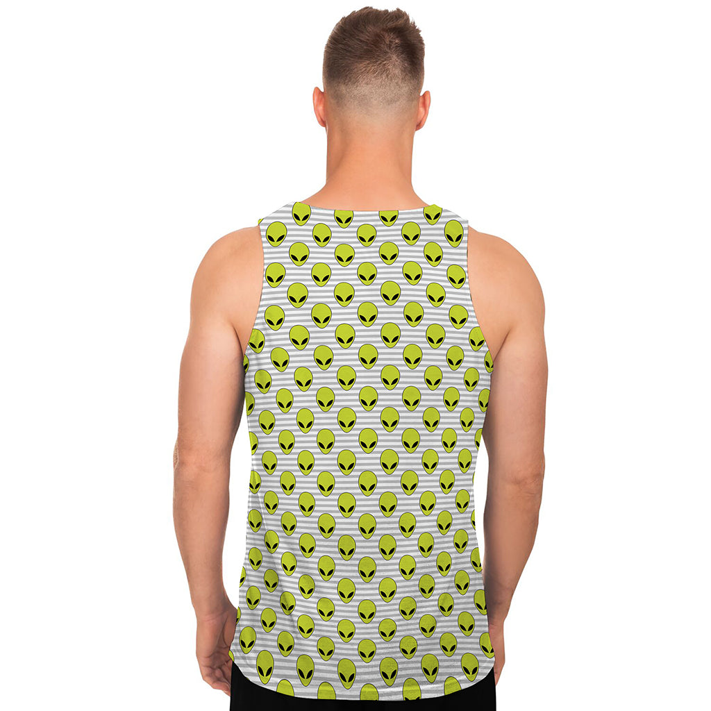 Grey Striped Alien Pattern Print Men's Tank Top