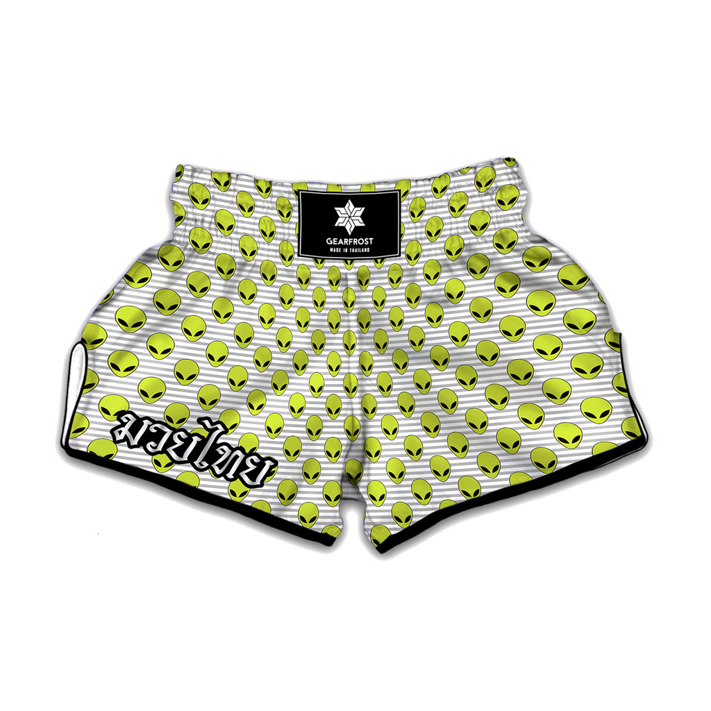 Grey Striped Alien Pattern Print Muay Thai Boxing Shorts