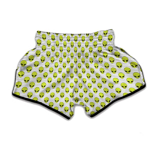 Grey Striped Alien Pattern Print Muay Thai Boxing Shorts