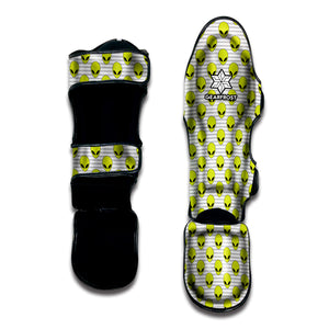 Grey Striped Alien Pattern Print Muay Thai Shin Guard