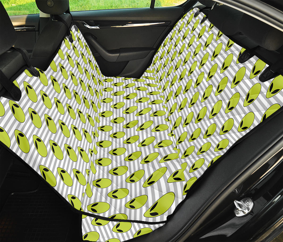 Grey Striped Alien Pattern Print Pet Car Back Seat Cover