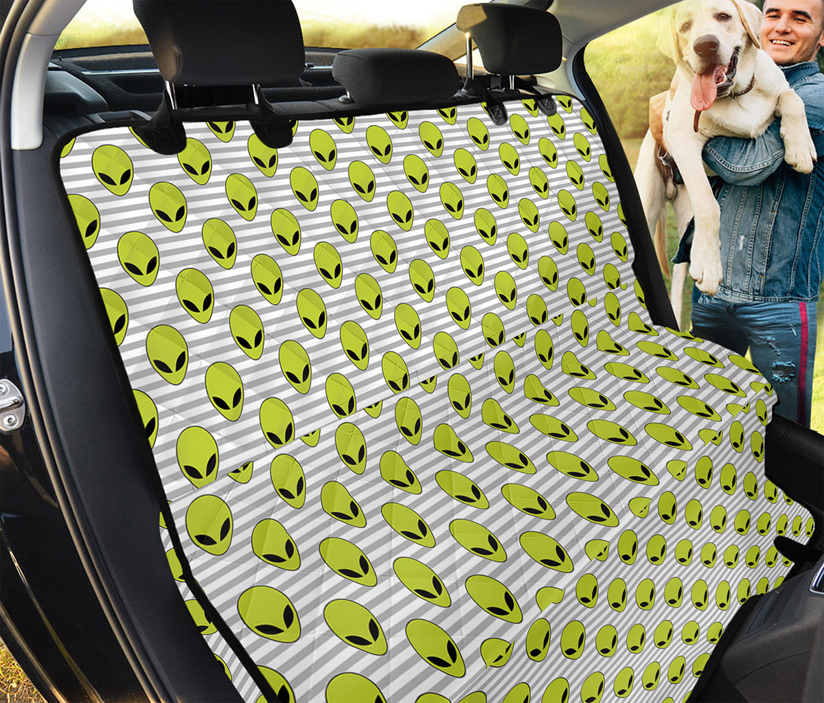 Grey Striped Alien Pattern Print Pet Car Back Seat Cover