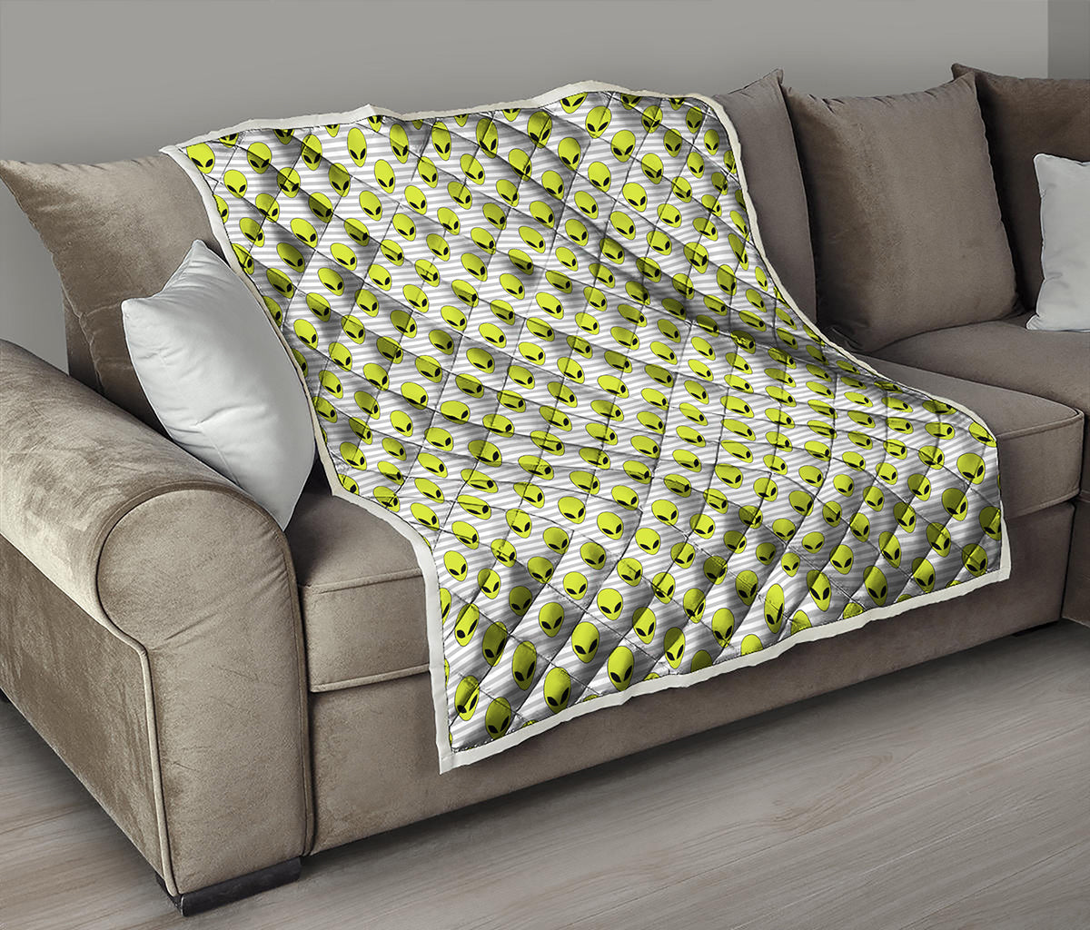 Grey Striped Alien Pattern Print Quilt
