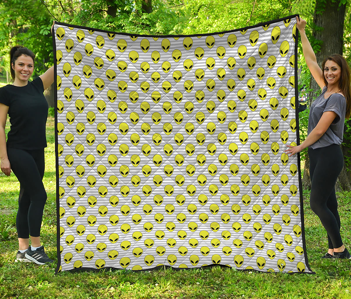 Grey Striped Alien Pattern Print Quilt