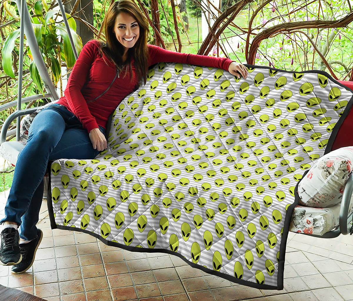 Grey Striped Alien Pattern Print Quilt