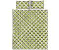 Grey Striped Alien Pattern Print Quilt Bed Set