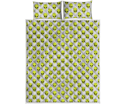 Grey Striped Alien Pattern Print Quilt Bed Set