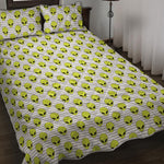 Grey Striped Alien Pattern Print Quilt Bed Set