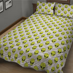 Grey Striped Alien Pattern Print Quilt Bed Set