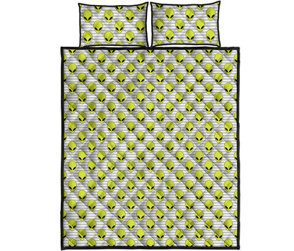 Grey Striped Alien Pattern Print Quilt Bed Set