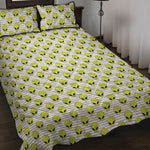 Grey Striped Alien Pattern Print Quilt Bed Set