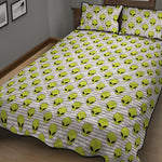 Grey Striped Alien Pattern Print Quilt Bed Set