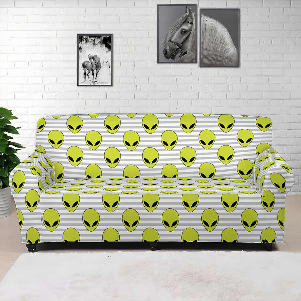 Grey Striped Alien Pattern Print Sofa Cover