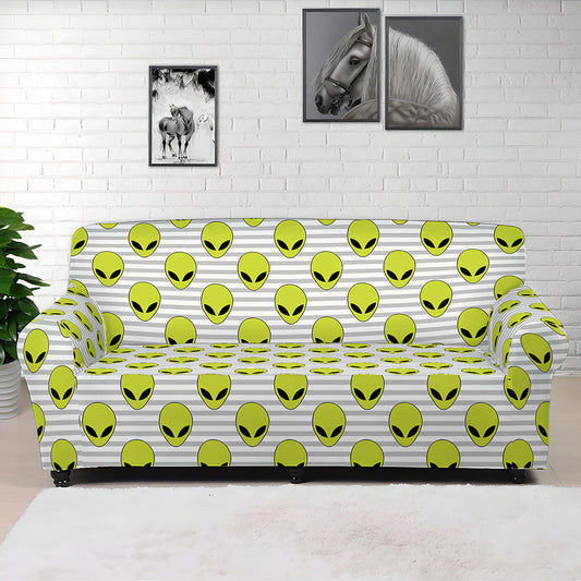 Grey Striped Alien Pattern Print Sofa Cover
