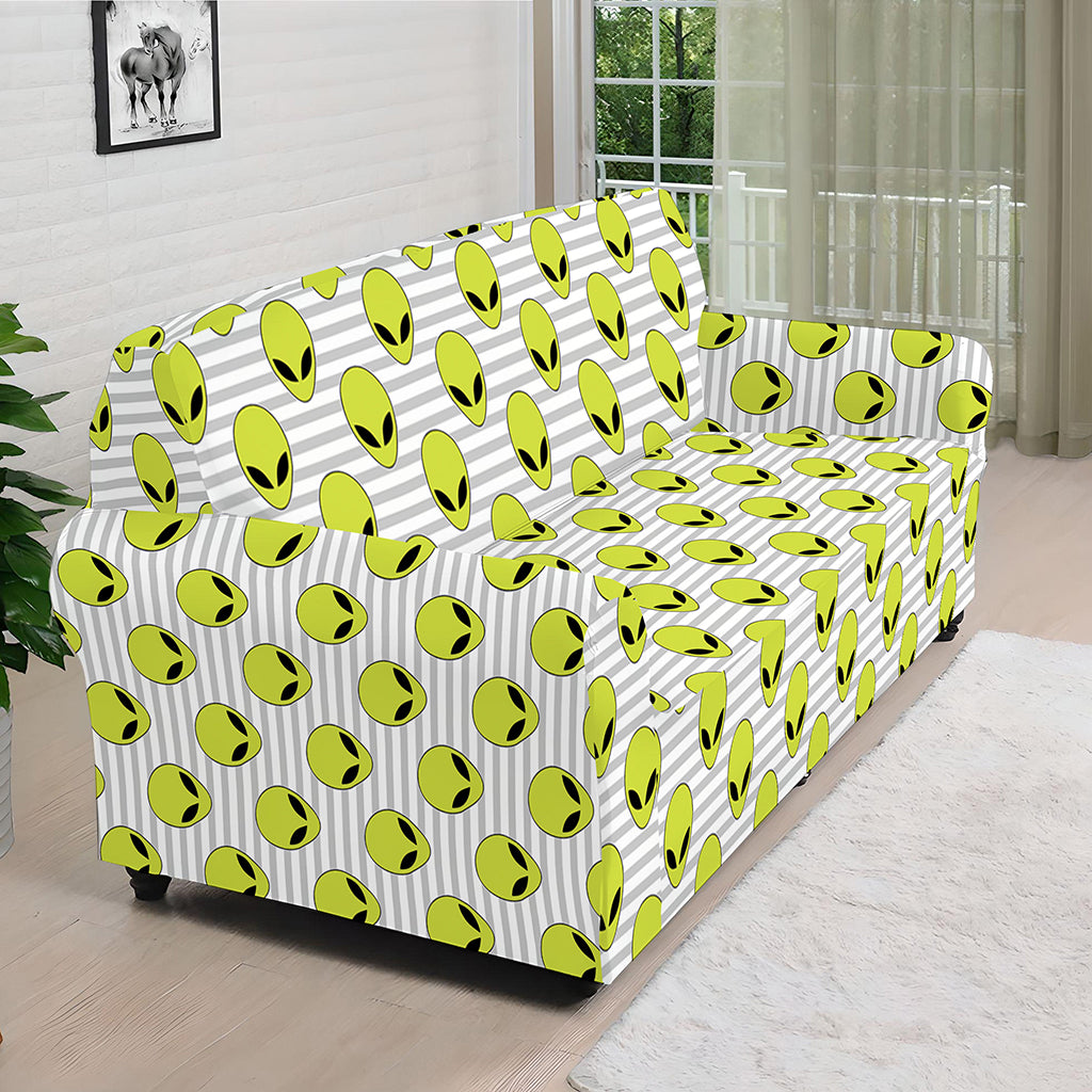 Grey Striped Alien Pattern Print Sofa Cover