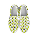 Grey Striped Alien Pattern Print White Slip On Shoes