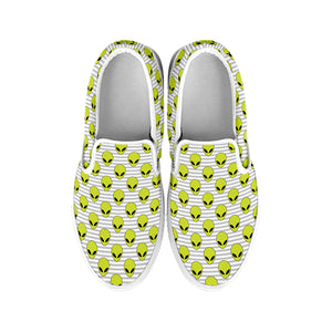 Grey Striped Alien Pattern Print White Slip On Shoes