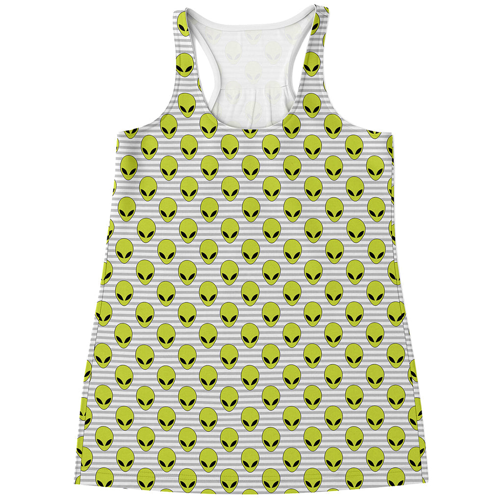 Grey Striped Alien Pattern Print Women's Racerback Tank Top