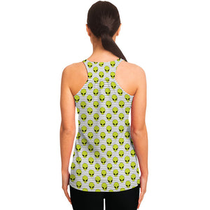 Grey Striped Alien Pattern Print Women's Racerback Tank Top