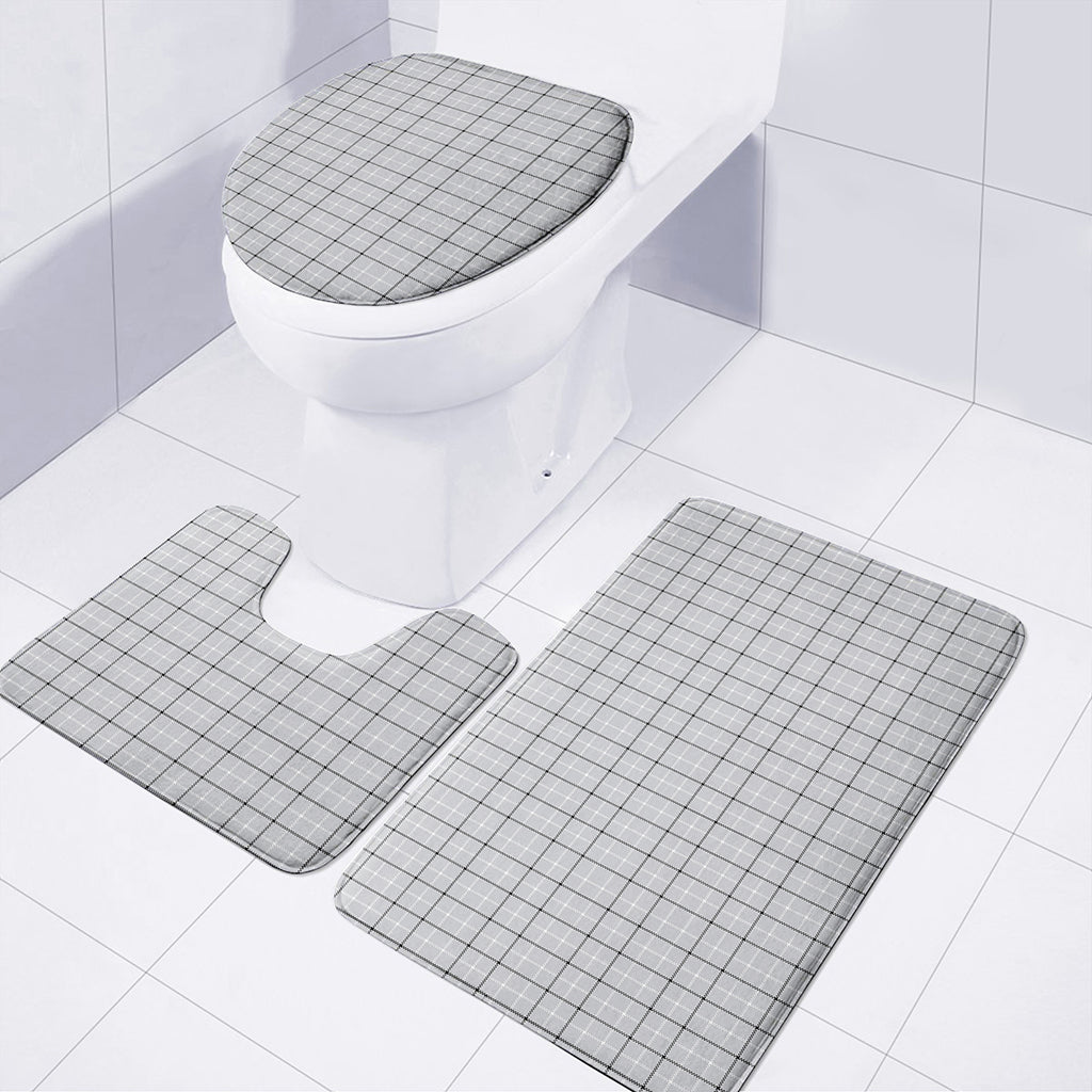 Grey Tattersall Pattern Print 3 Piece Bath Mat Set