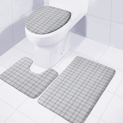 Grey Tattersall Pattern Print 3 Piece Bath Mat Set