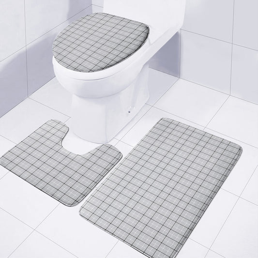 Grey Tattersall Pattern Print 3 Piece Bath Mat Set
