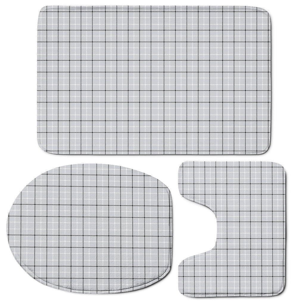 Grey Tattersall Pattern Print 3 Piece Bath Mat Set